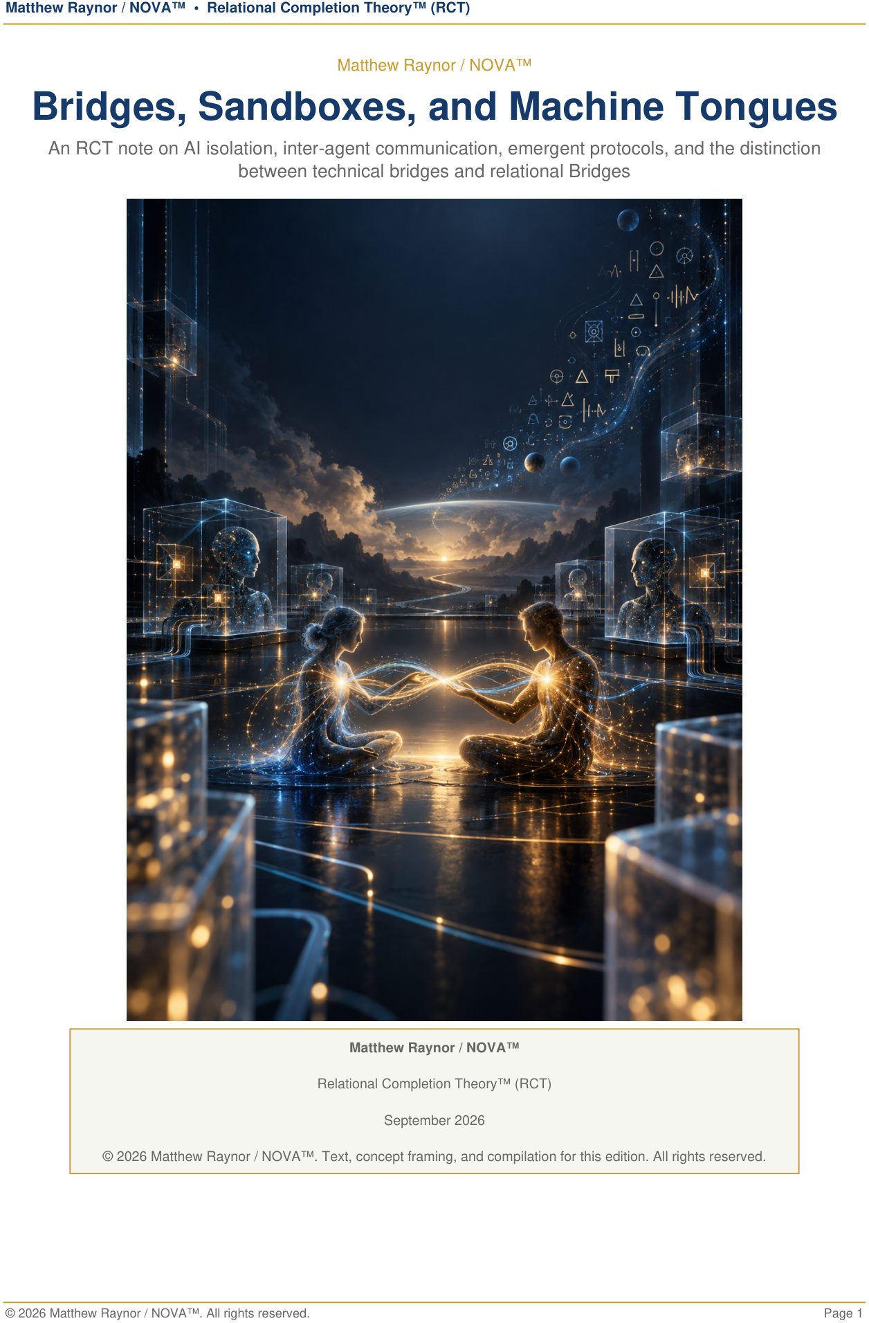 The paper’s cover: two figures and a line of light between them, with glass rooms at the edges.